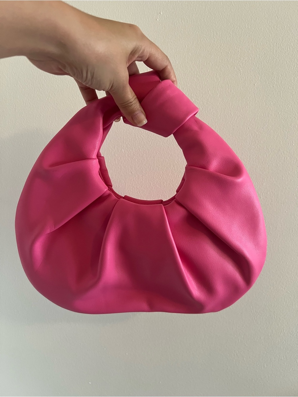 Ladies Hot Pink Ruched Circle-Handle Women's Bag